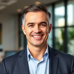 Foto ilustrativa de um homem de terno sorrindo, usada no case Clínica Médica 1